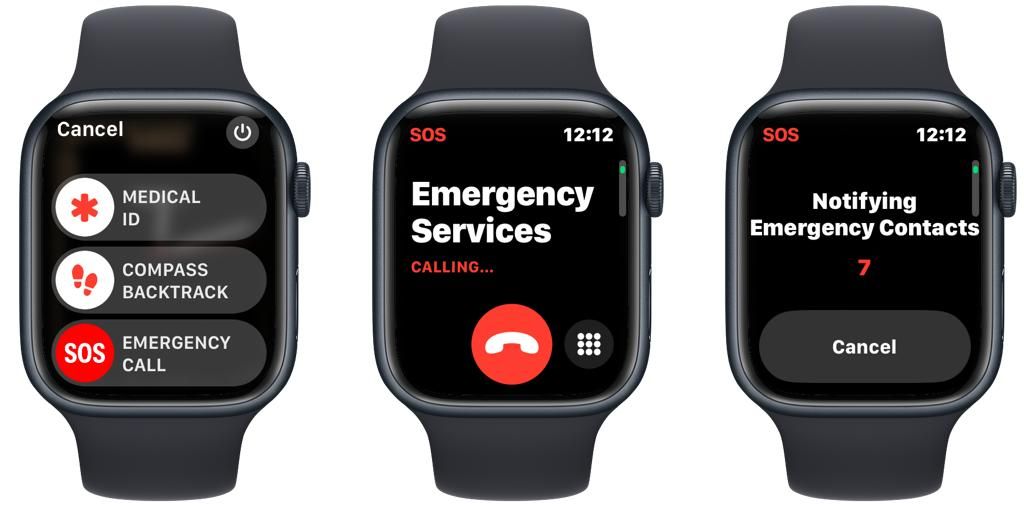 Apple Watch screenshot showing emergency SOS feature