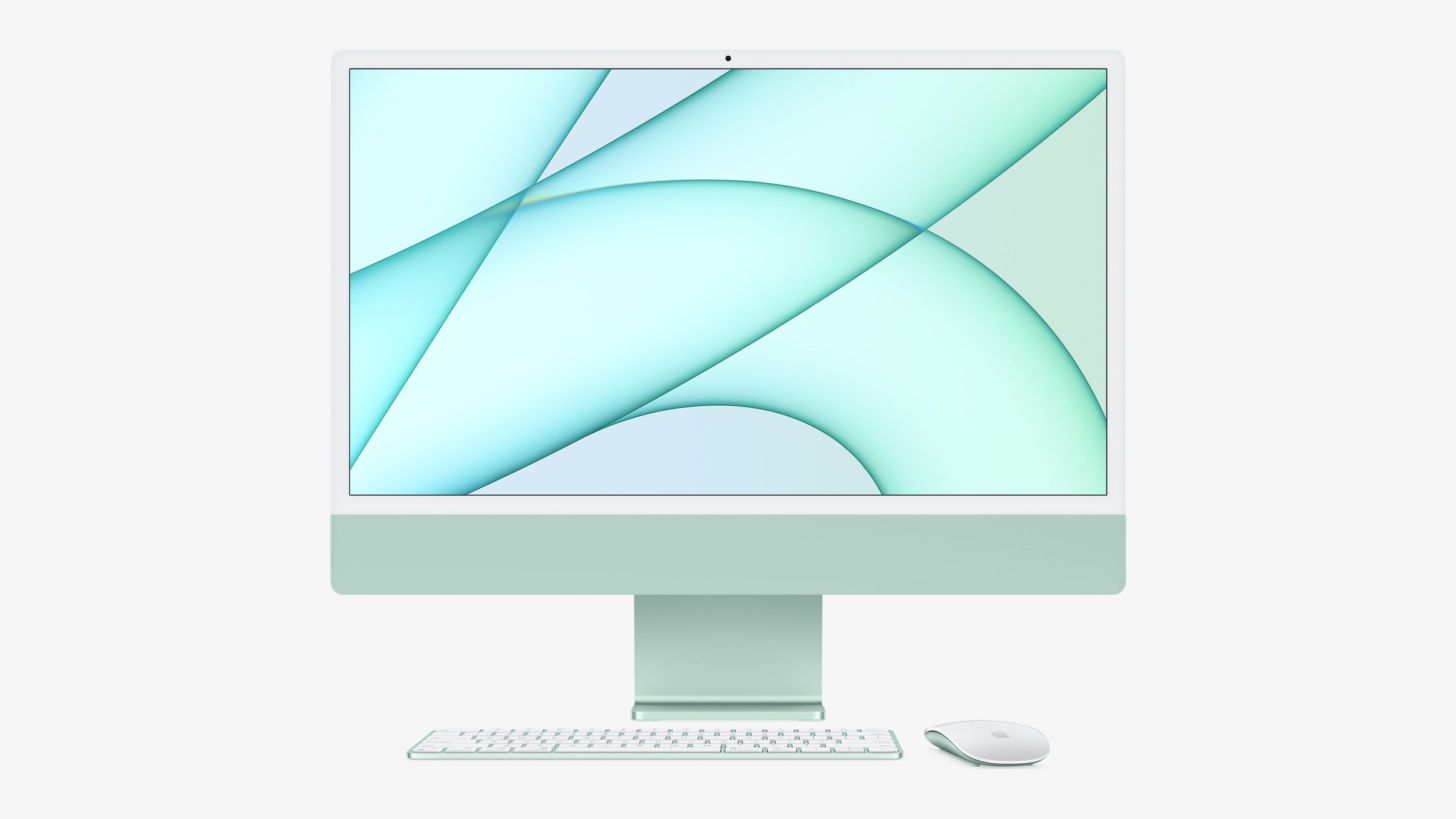 Green M1 iMac with mouse and keyboard