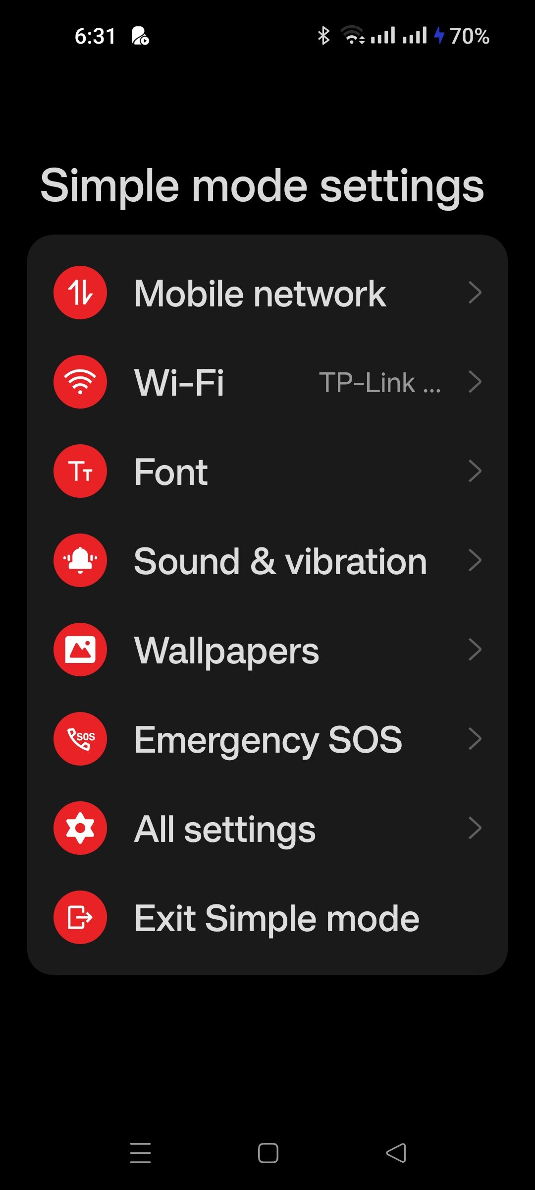 Simplified settings app