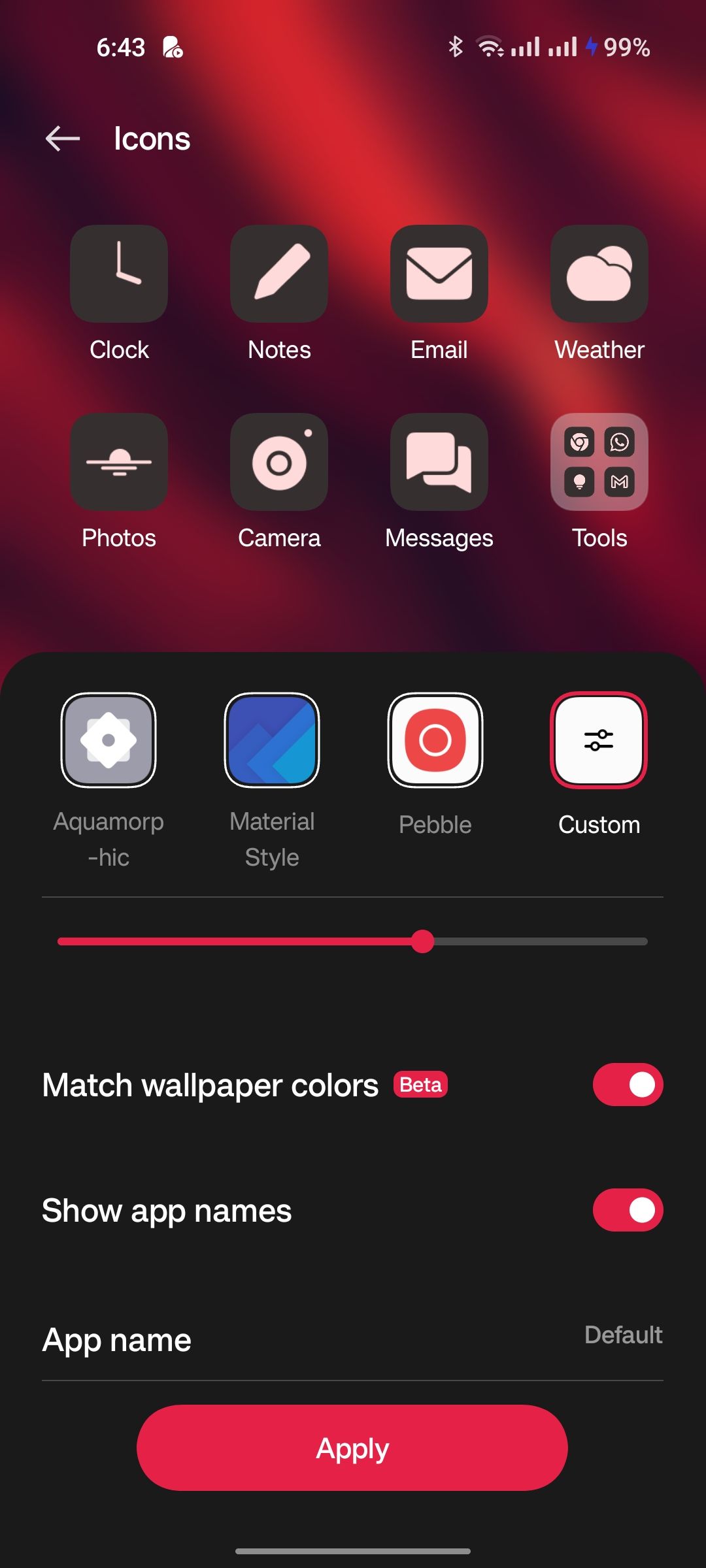 Toggle to turn on Material You icons