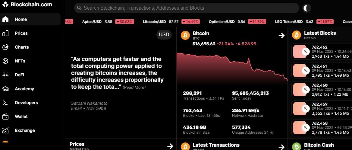 a screenshot of the blockchain.com front page