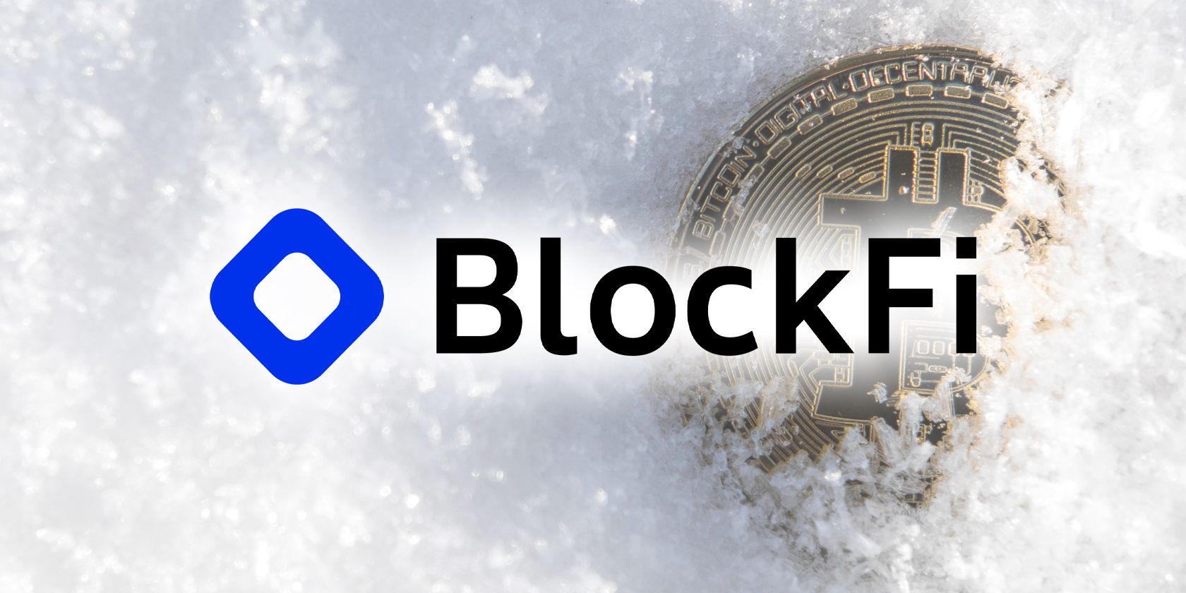 blockfi logo on bitcoin in snow background feature