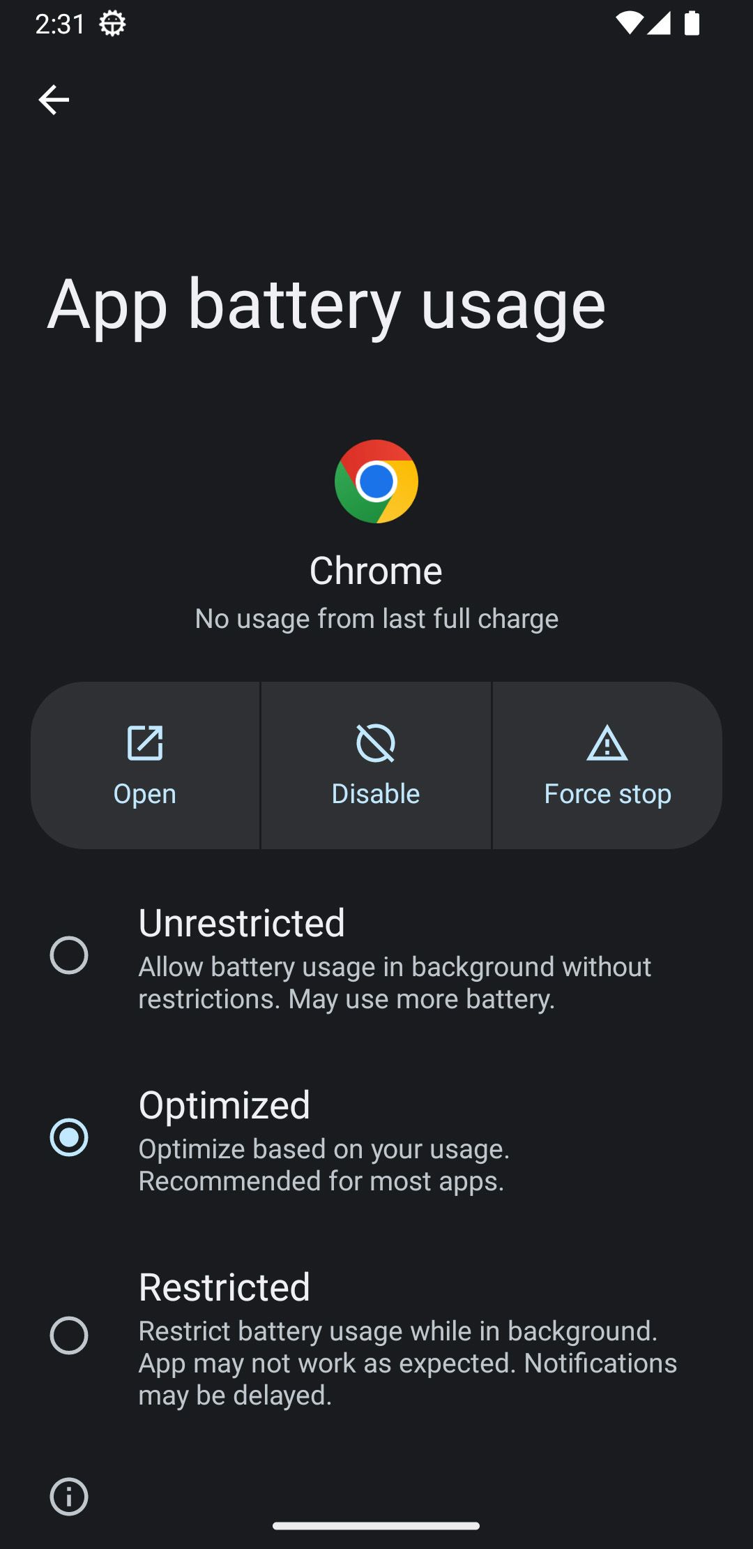 Changing battery profile for the app