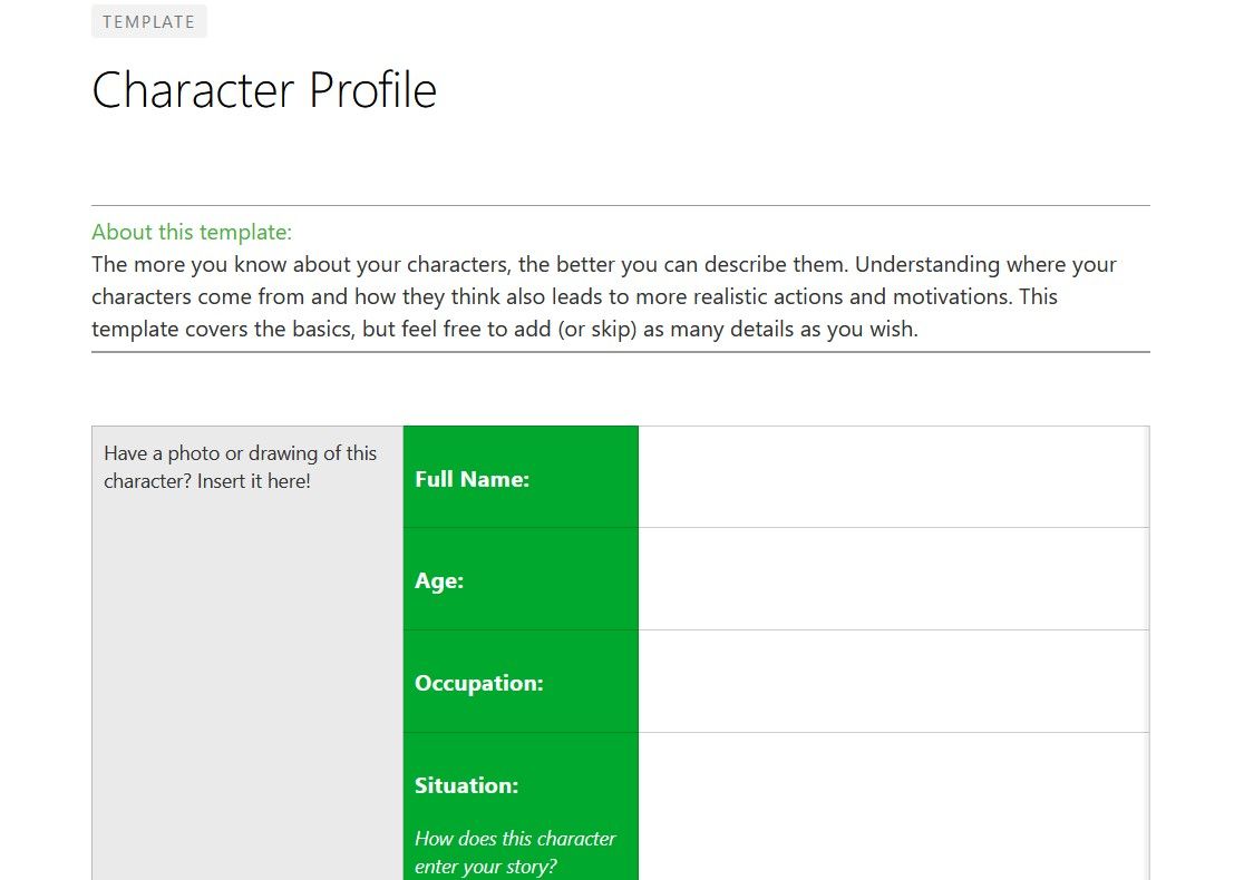 Character Profile Template on Evernote