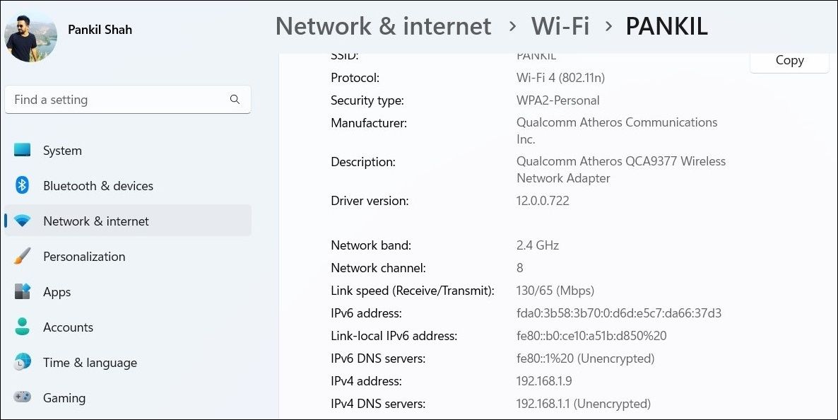 Check Network Adapter Speed Using the Windows Settings App