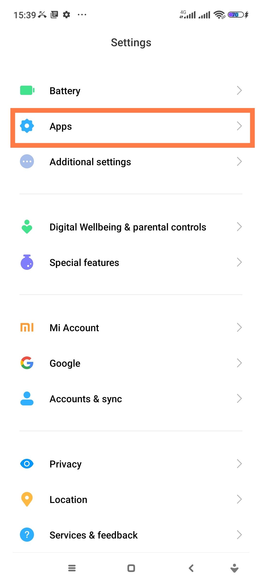 Settings App on Android