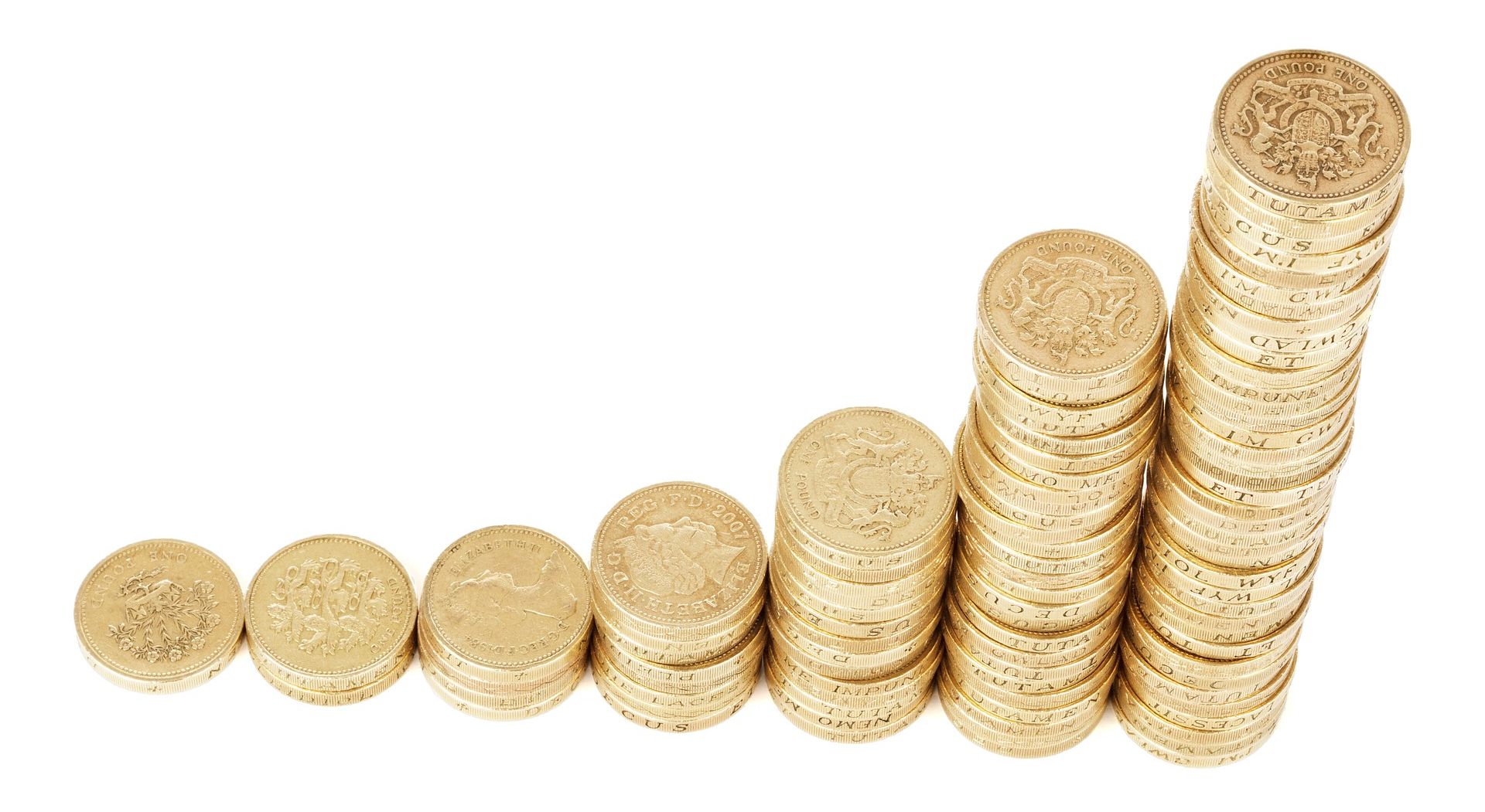 increasingly large stacks of pound coins