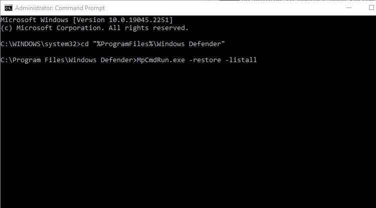 restoring quarantined files in command prompt