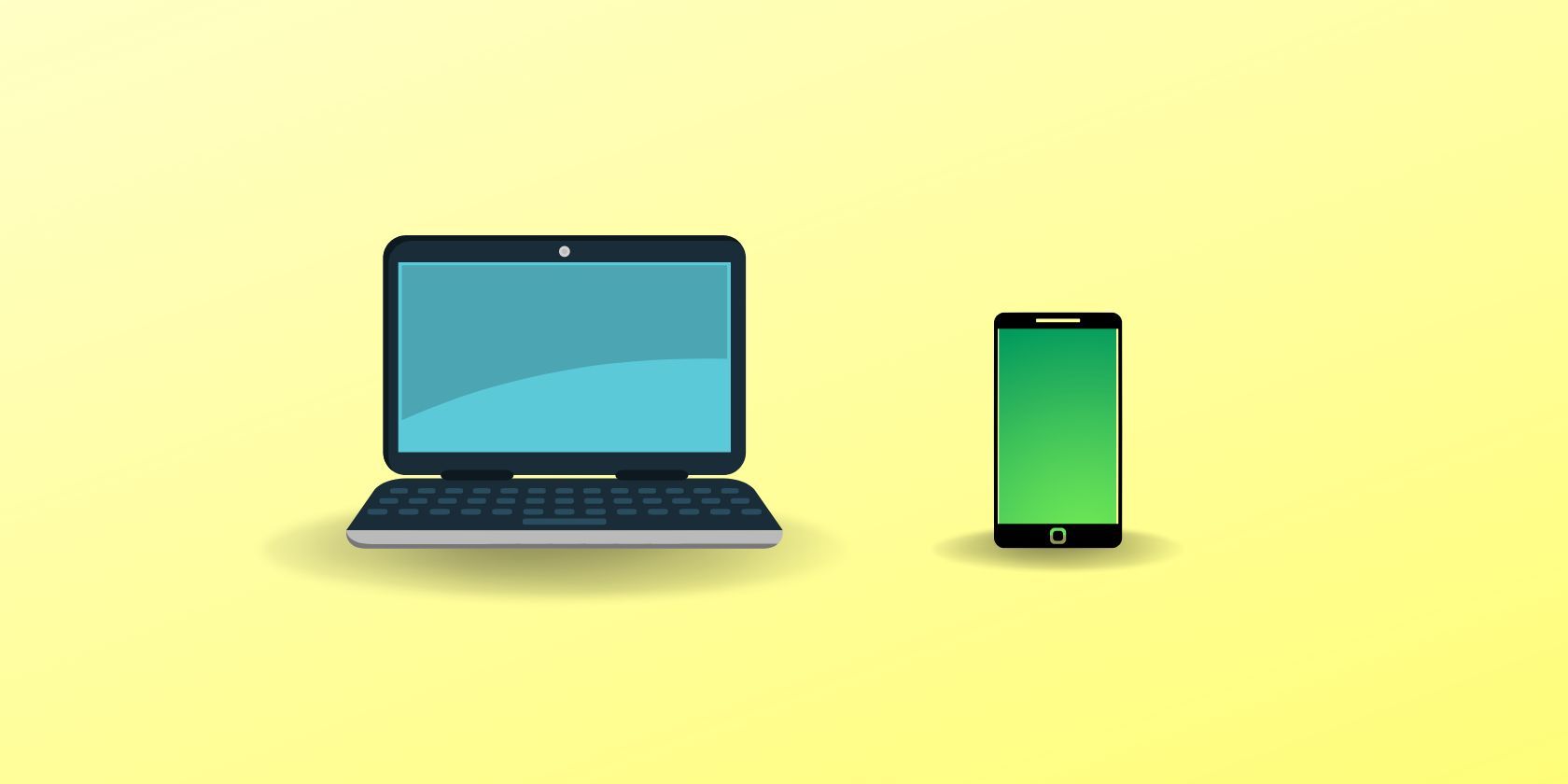 Graphic illustrations of a laptop computer and smartphone seen on yellow background