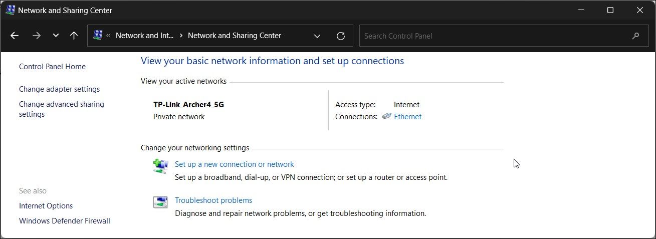 Change the network adapter settings in the control panel