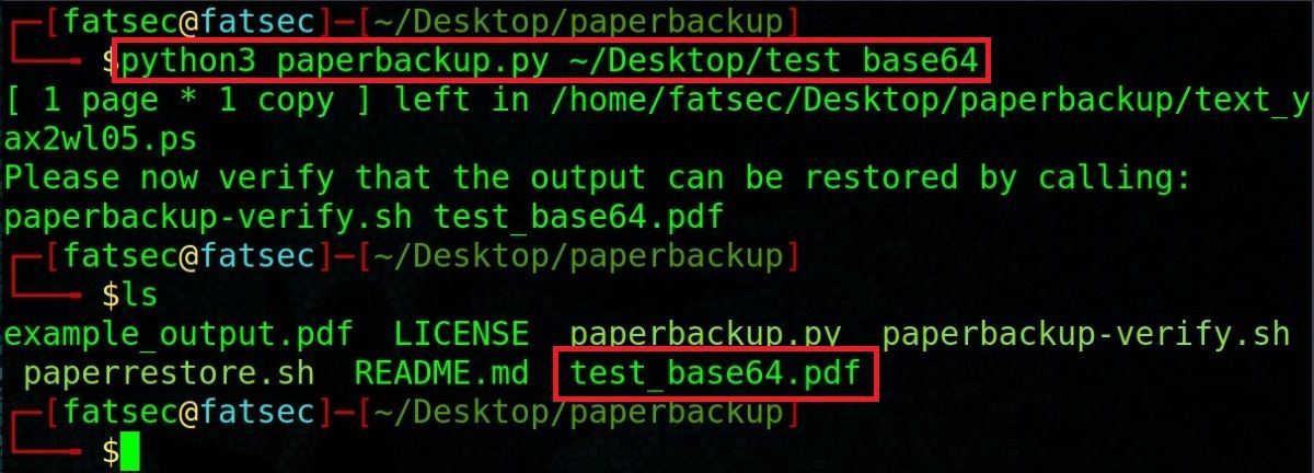 teste de codificação de backup em papel python3