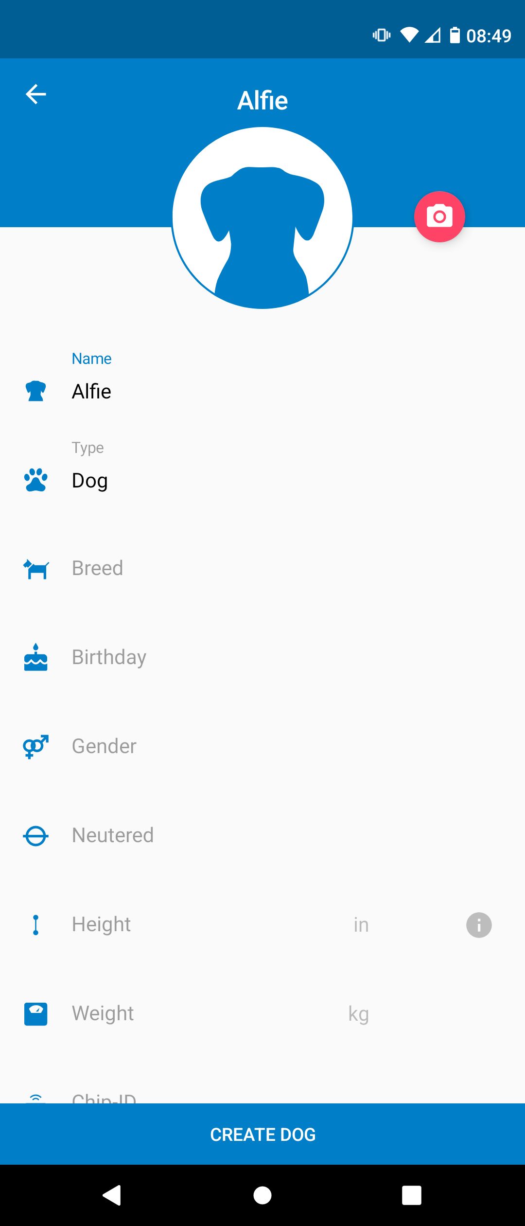 Creating a New Pet Profile on the Dog Walk App