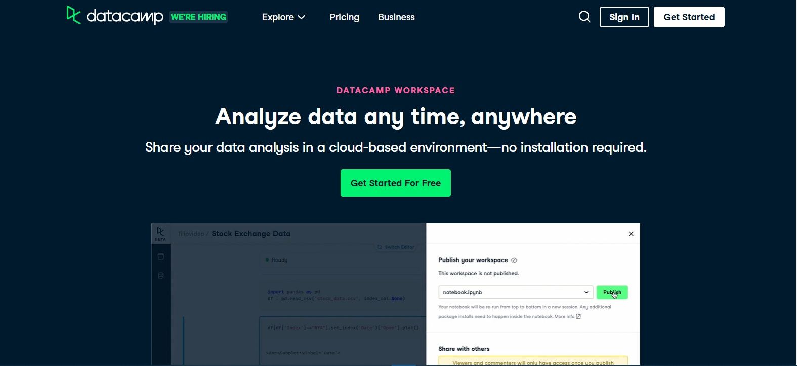 A screenshot of the Datacamp Workspace website