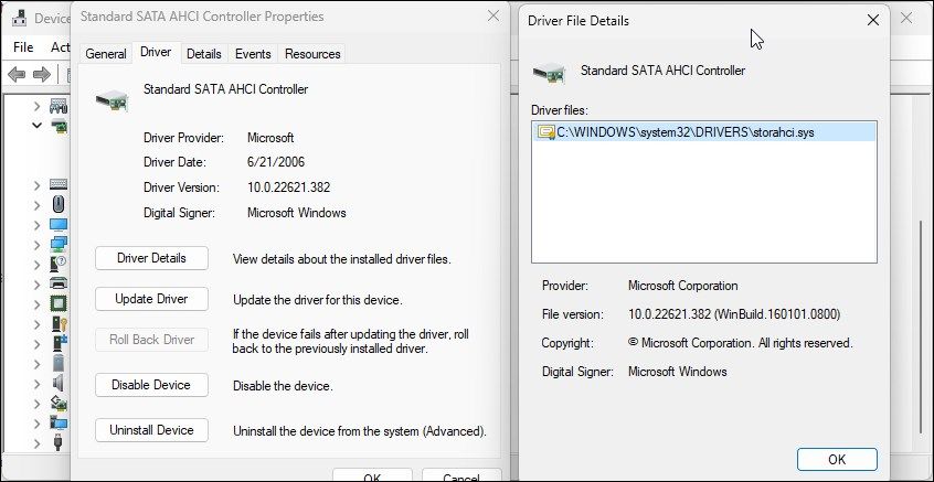 device manager standard sata ahci controller driver details