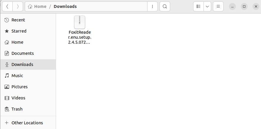 Downloads folder showing foxit set up file