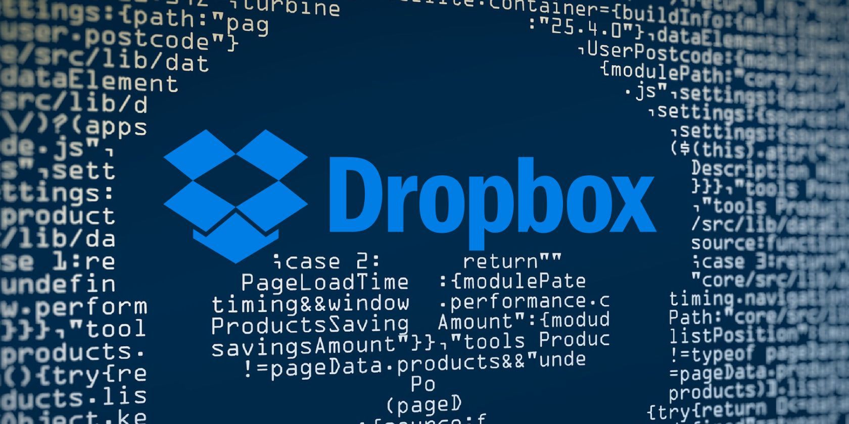 dropbox logo in front of skull shaped computer code