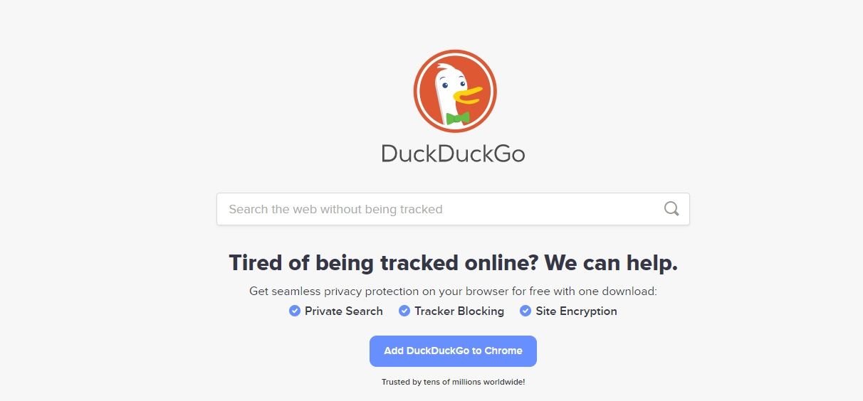 Screenshot of DuckDuckGo's search page