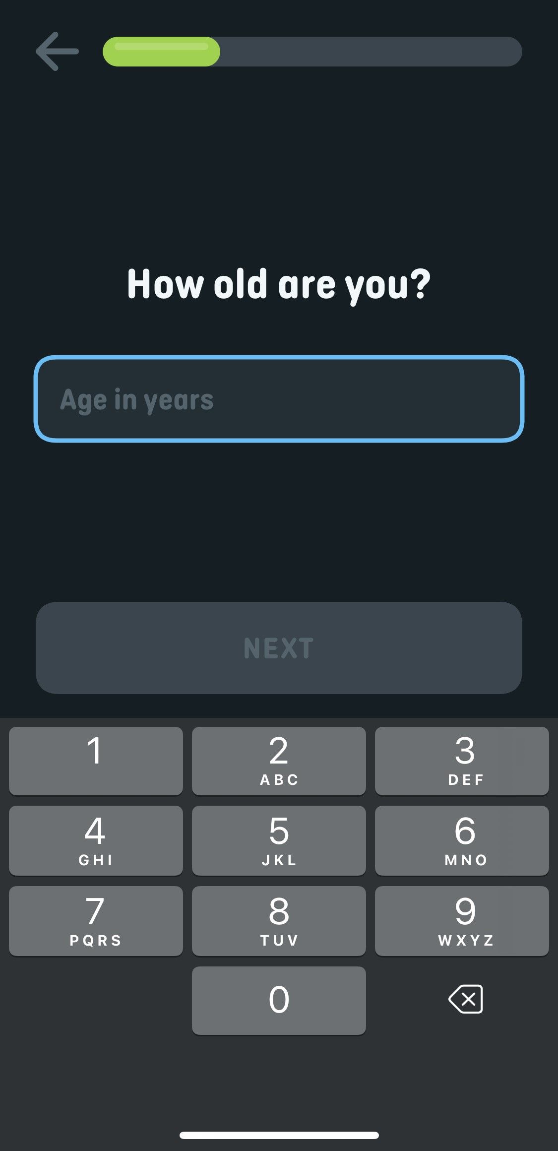 Duolingo Math asking a user's age.