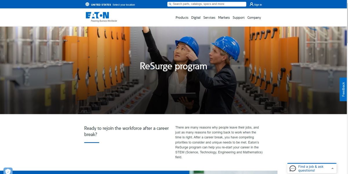 تصویر وب سایت Eaton ReSurge Returnship Program