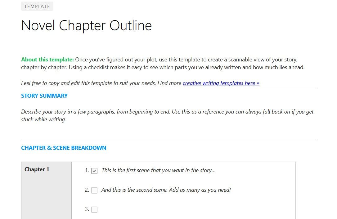 Evernote Template for Outlining Chapters of a Novel