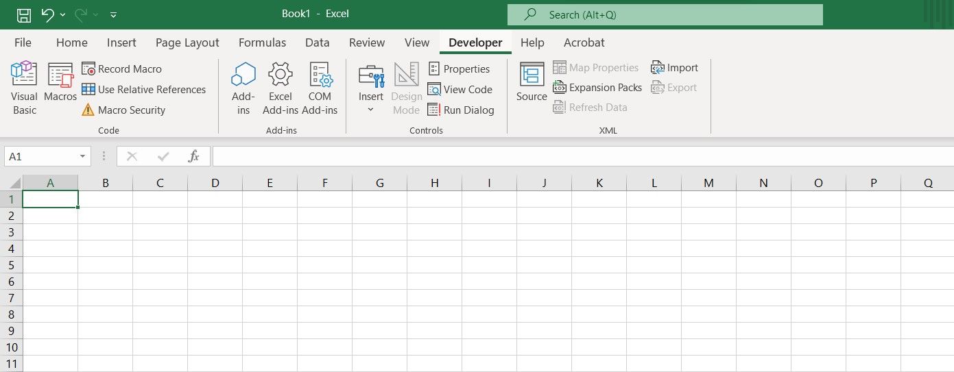 Excel Developer tab