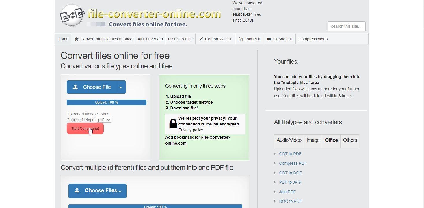 A Screenshot of file-converter-online com in Use