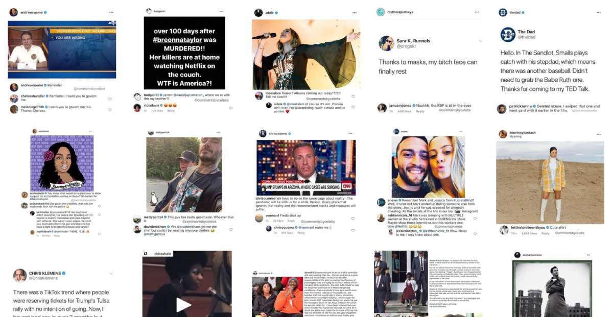 Komentar oleh Celebs menampilkan balasan dan komentar yang terkubur oleh orang-orang terkenal di Instagram dan Twitter