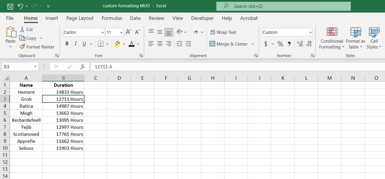 Custom formatting in Excel results