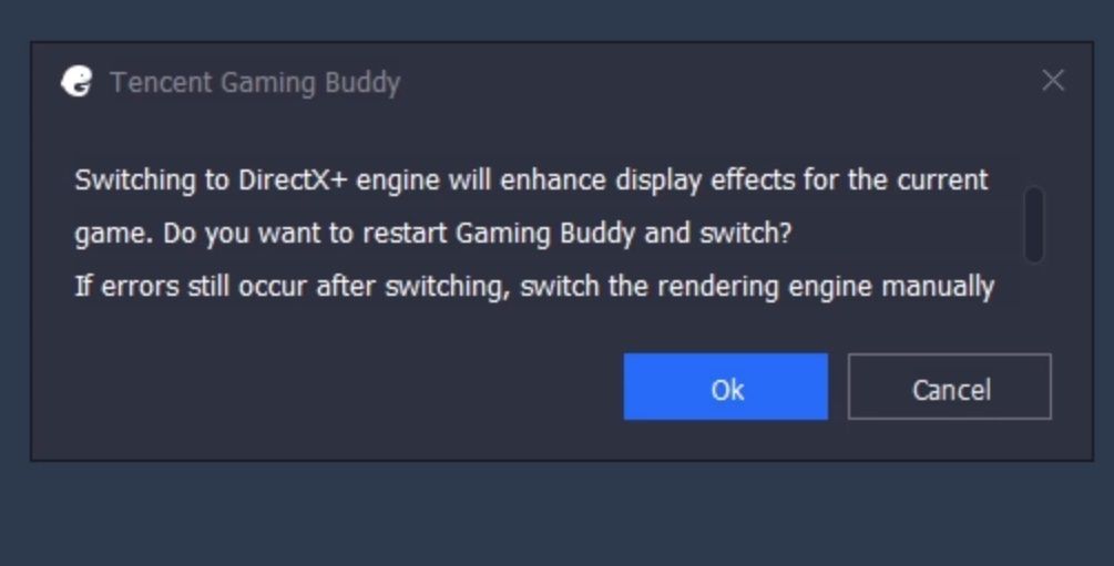 Mensaje del motor DirectX+ de GameLoop