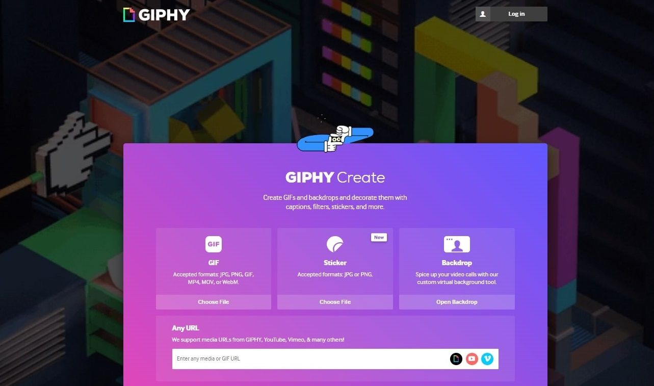 صفحه سازنده گیف وب سایت Giphy با کادر متنی