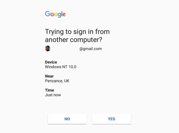 google 2fa second device prompt message