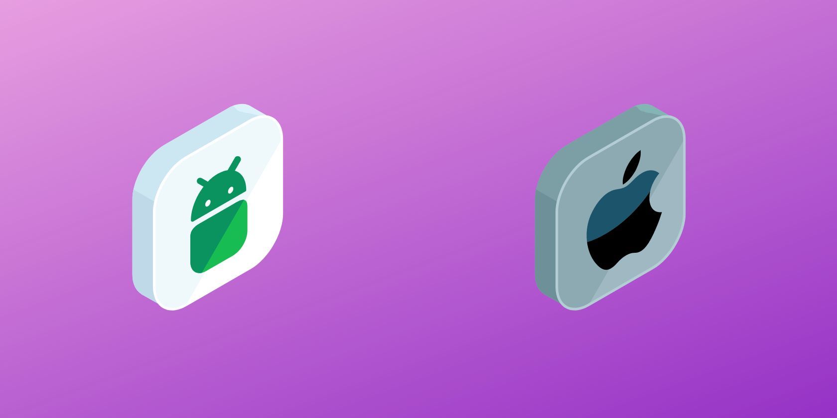 Android and Apple logos seen on purple background