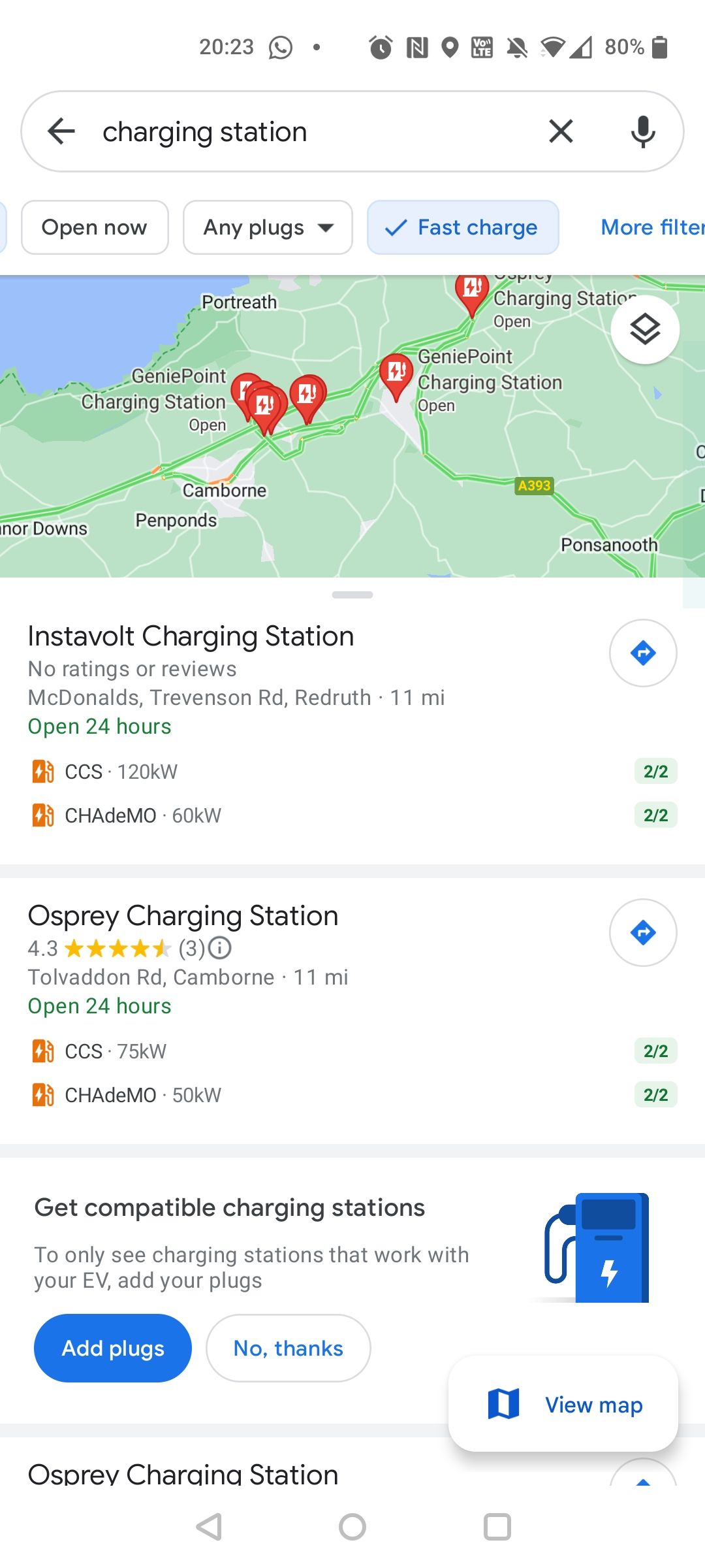 google maps ev charging fast charging filter