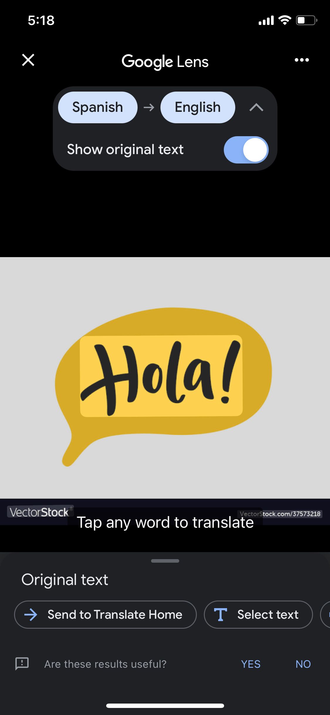 Google Translate app Spanish-En