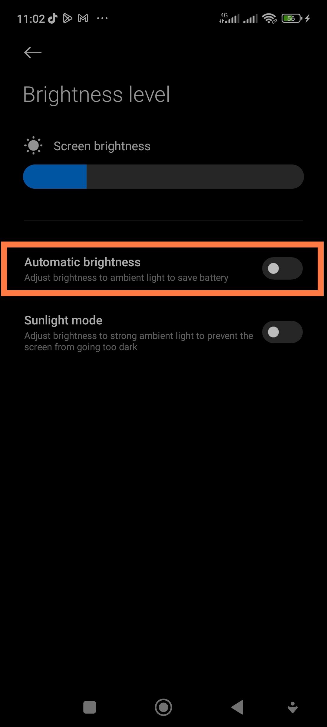 Turning off automatic brightness on android
