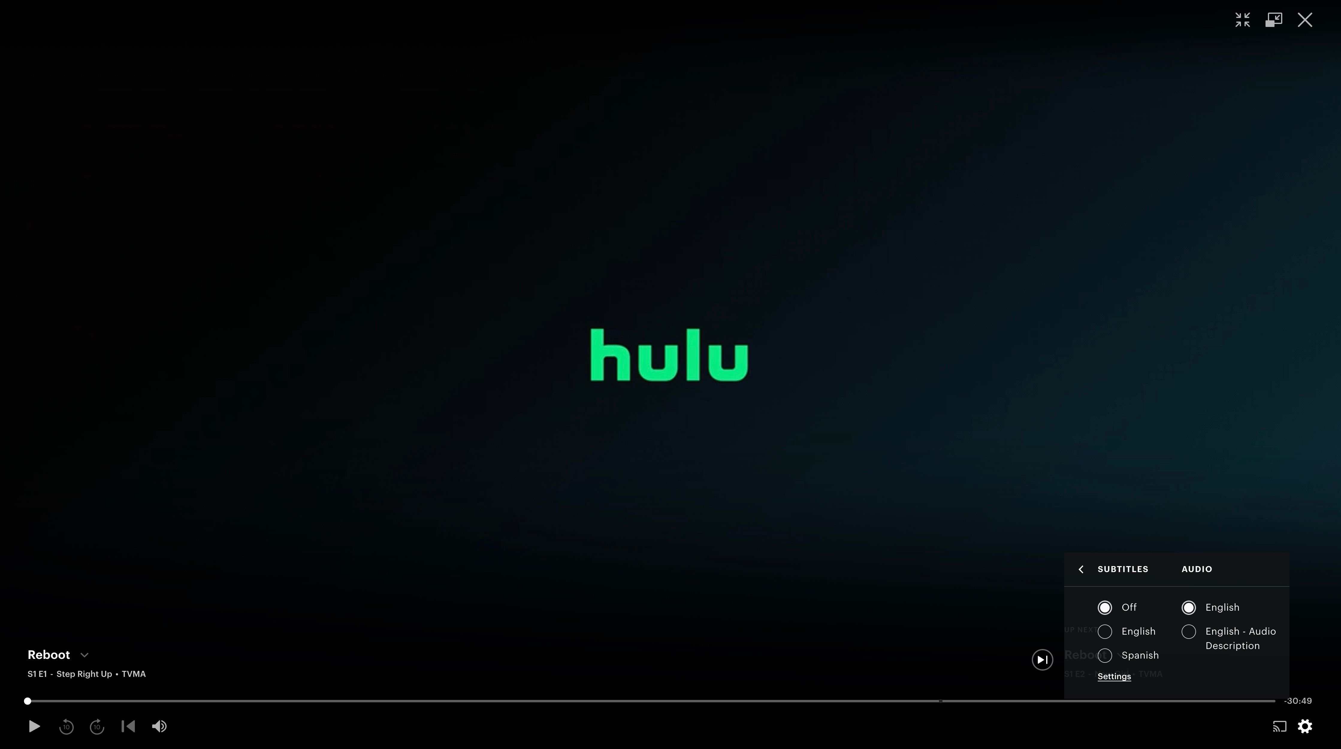 Hulu Audio Description Settings with English selected