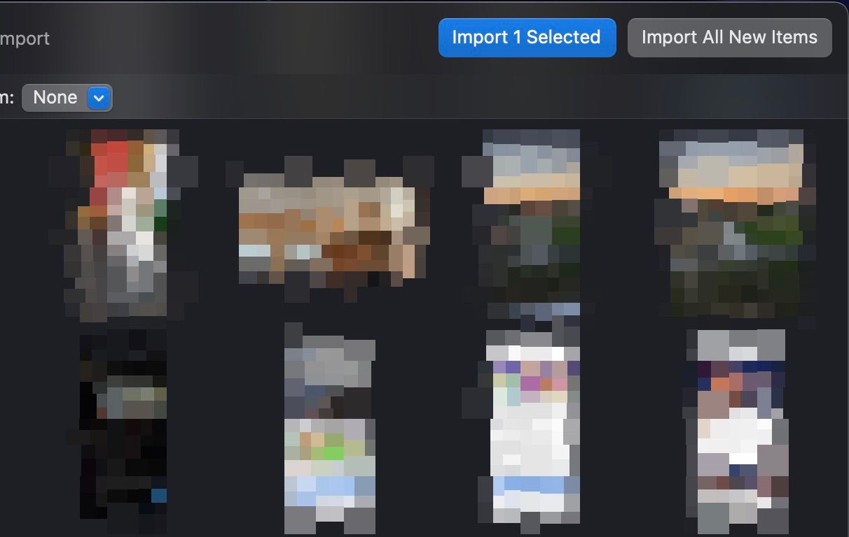 گزینه Import 1 Selected and Import All New Items در برنامه Photos در Mac