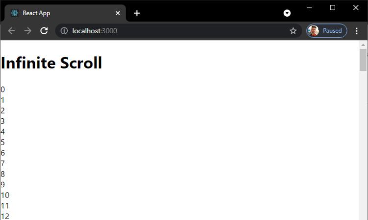 react app with infinite scroll using third party packages