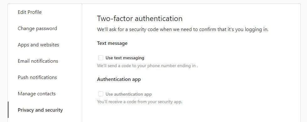 instagram two factor auth settings