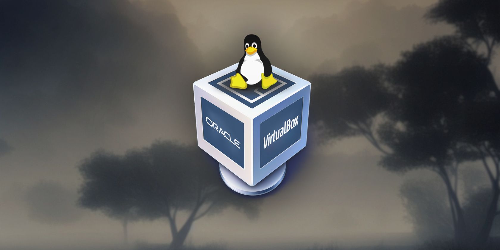 linux mascot tux sitting on virtualbox logo