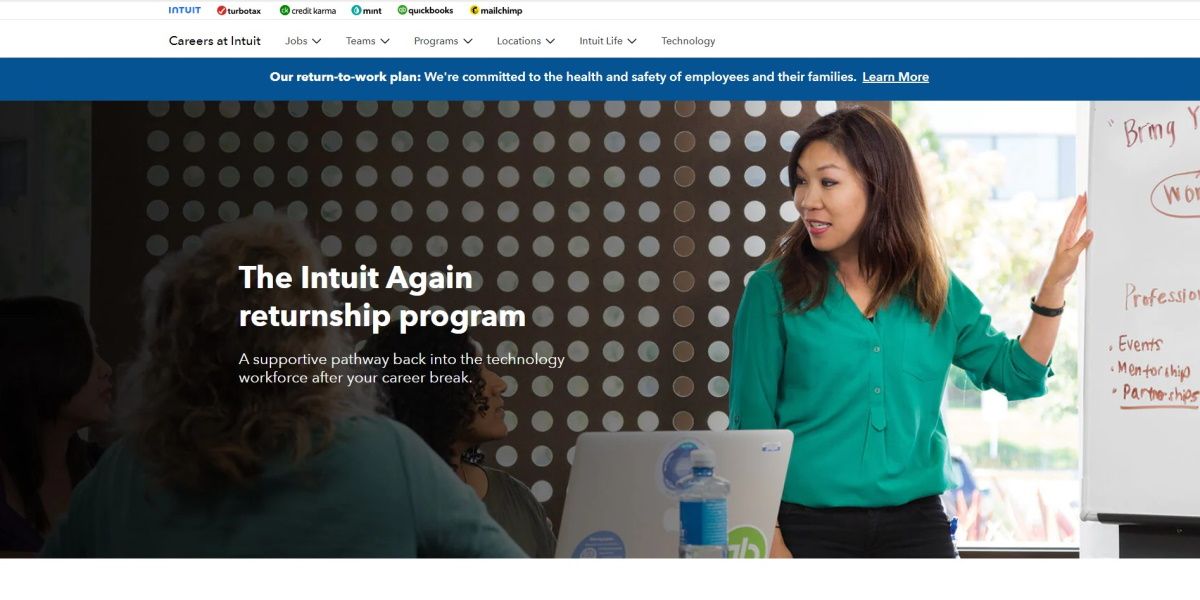 Intuit Again Returnship Program webiste