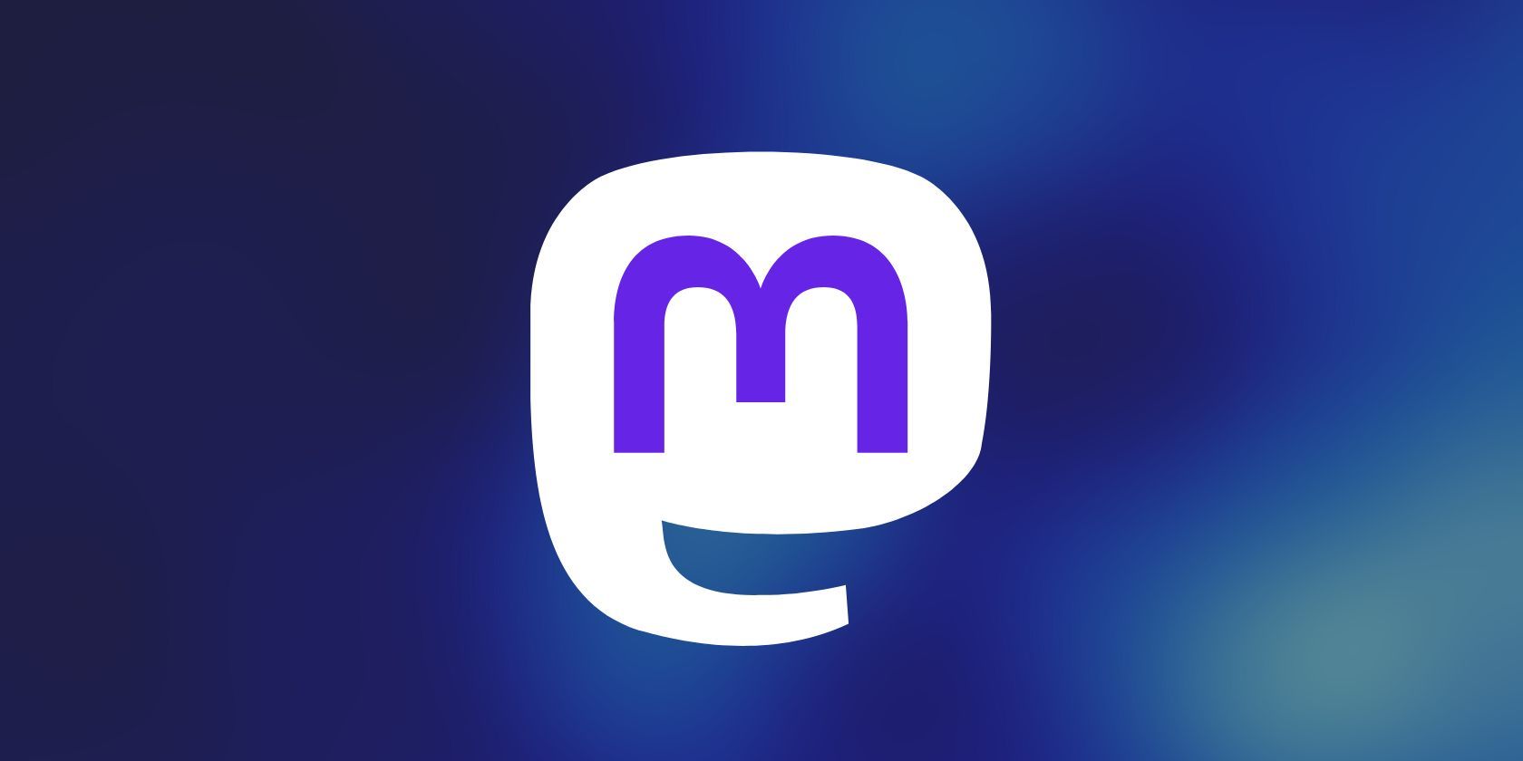 The Mastodon logo appears on a blurred blue background 