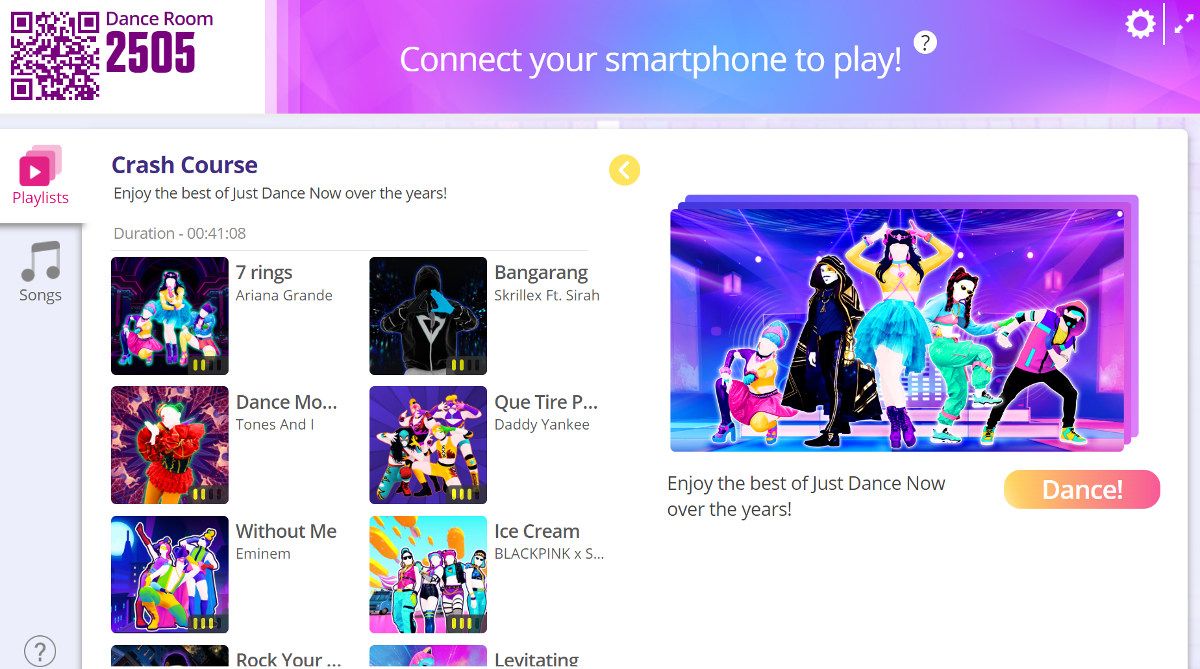 Just Dance Now selection screen in a browser window