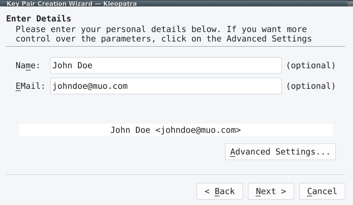 johndoe email address key pairing
