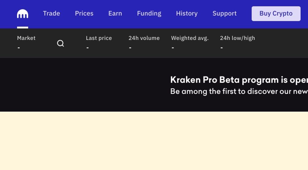 zoomed in shot of kraken homepage menu bar