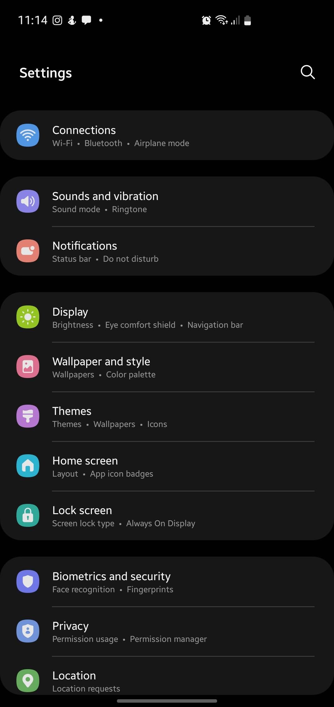 settings app in Samsung phone