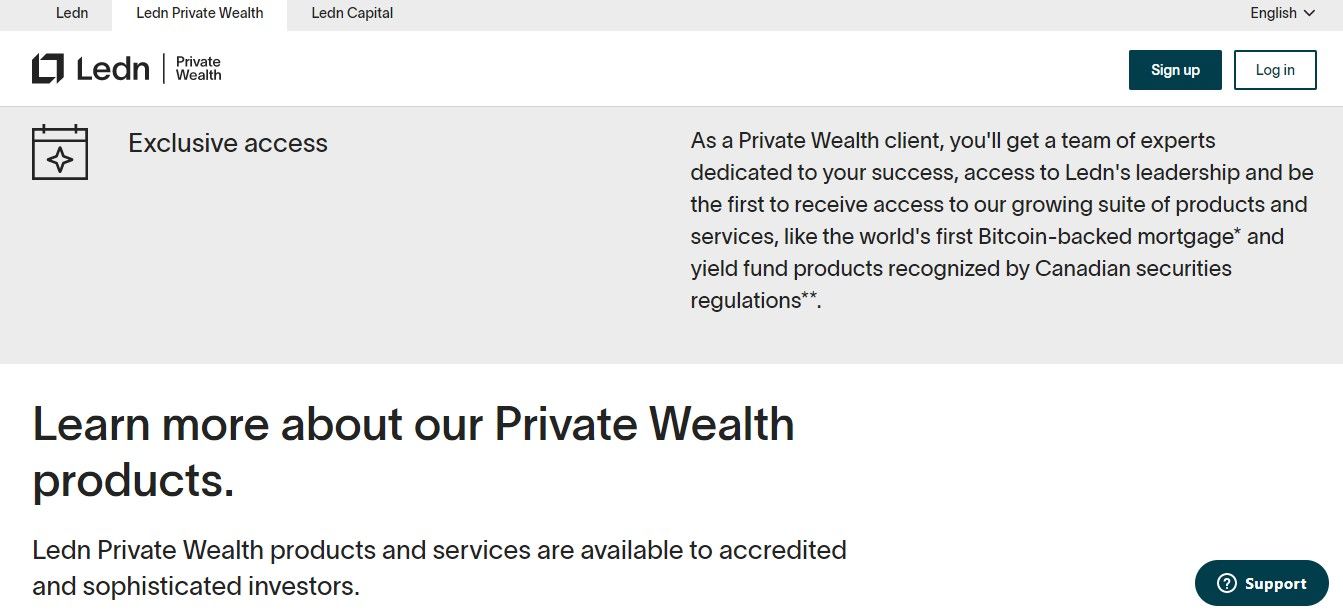 A screenshot of the Ledn Private Wealth page