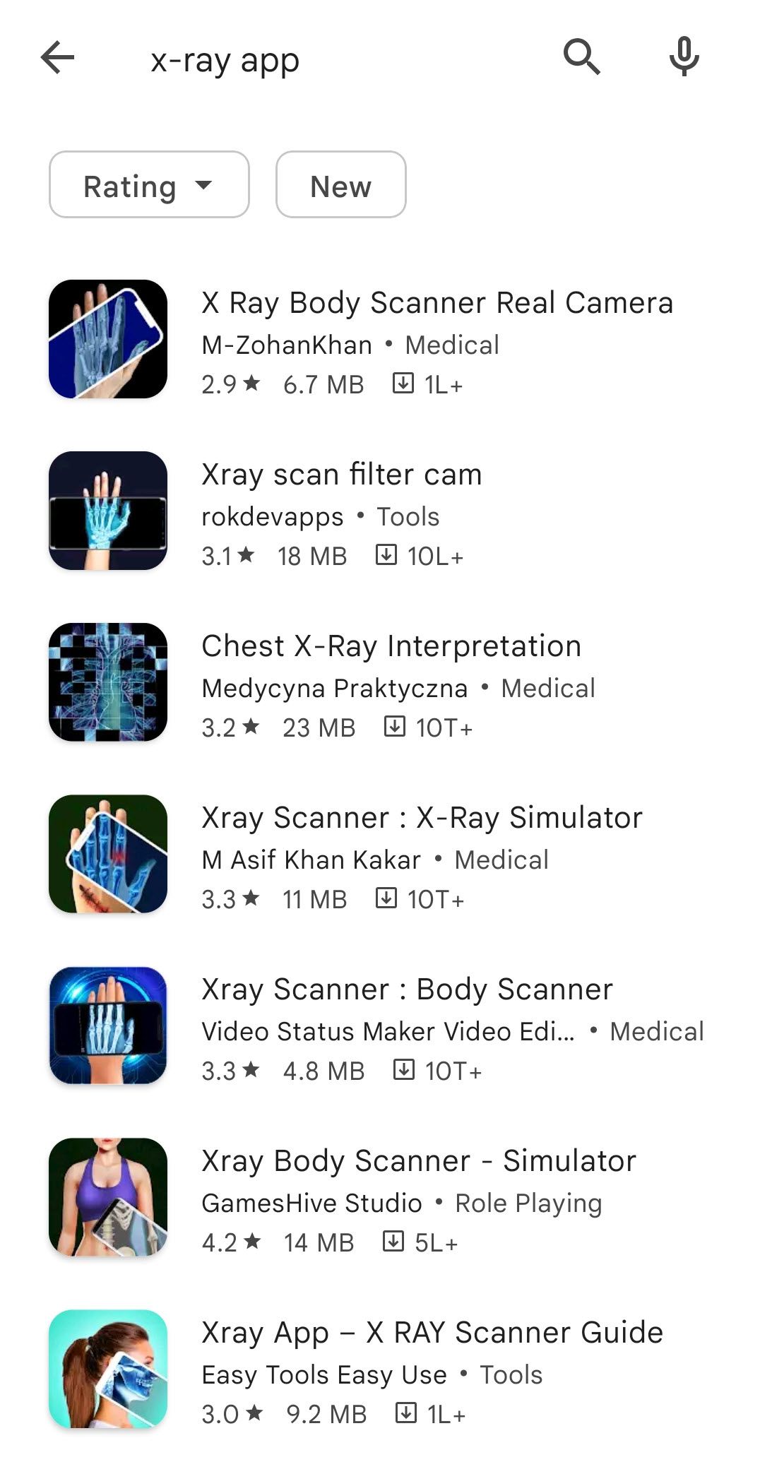 list of x-ray apps on android
