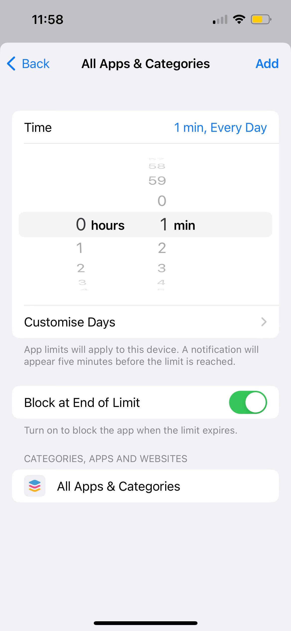 set screen time limit on iphone