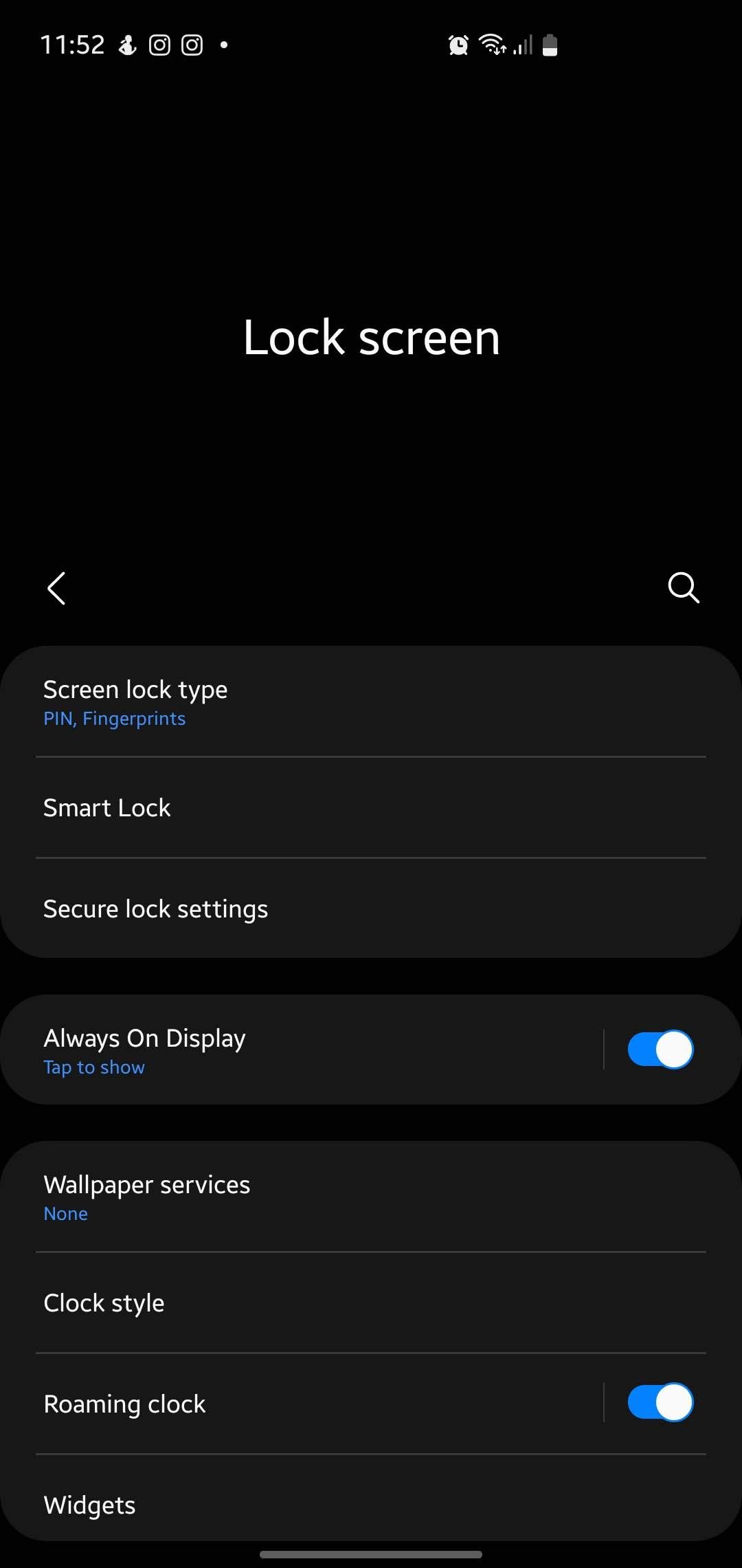 Lock screen setting option on Samsung phone